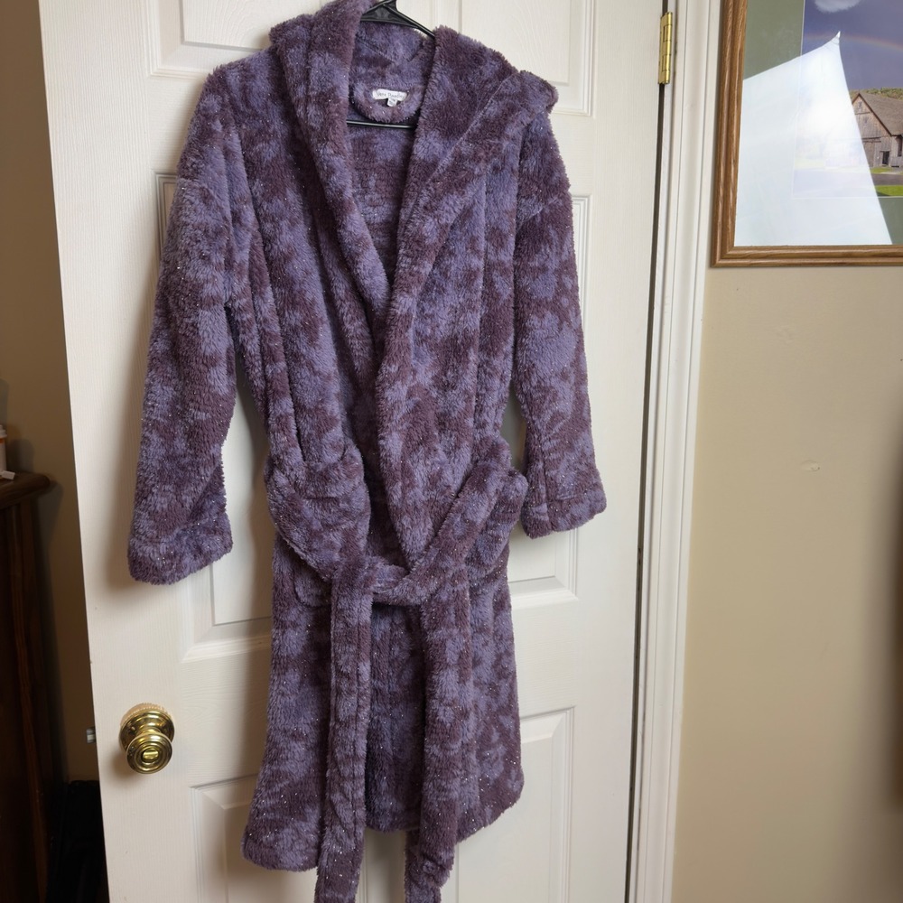 Vera Bradley Cozy Plush Hooded Robe Heathered Plum Purple Floral SparkleSize S/M